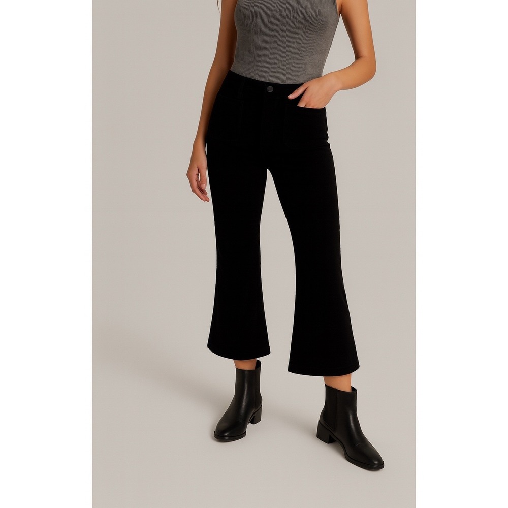 Free People Black Corduroy High Rise Cropped Flare Patch Pocket Pants